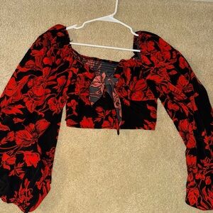 SHEIN Red and Black Floral Crop Top